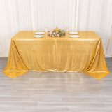 90x132inch Shiny Gold Polyester Rectangular Tablecloth With Shimmer Sequin Dots