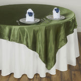 60"x 60" Olive Green Seamless Satin Square Tablecloth Overlay