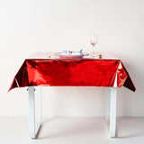 Red Metallic Foil Square Tablecloth, Disposable Table Cover