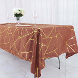 60"x102" Terracotta (Rust) Rectangle Polyester Tablecloth With Gold Foil Geometric Pattern