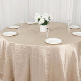 132inch Beige Accordion Crinkle Taffeta Seamless Round Tablecloth