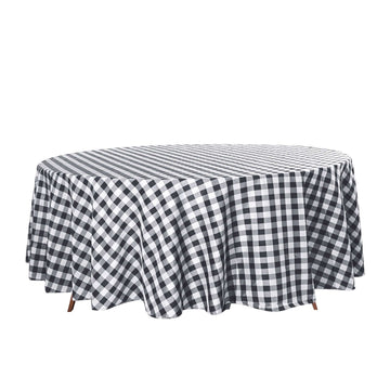 Polyester 108" Round Tablecloth White/Black - Checkered Buffalo Plaid Table Cover