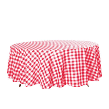 Polyester 108" Round Tablecloth White/Red - Checkered Buffalo Plaid Table Cover