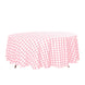 108" White Rose Quartz Buffalo Plaid Round Tablecloth, Checkered Gingham Polyester Tablecloth