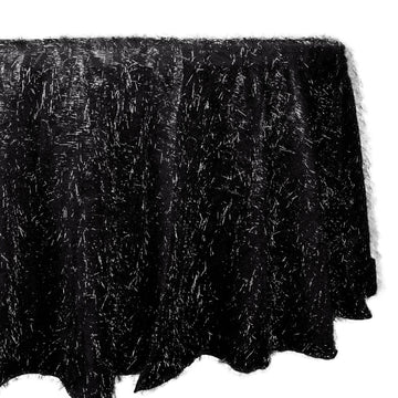 Polyester 120" Round Black Tablecloth Metallic Fringe Shag Tinsel Table Cover