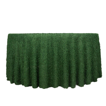 Polyester 120" Round Tablecloth Green with Shaggy Fringe Table Cover