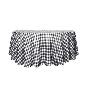 Polyester 120" Round Tablecloth White/Black Seamless - Checkered Buffalo Plaid Design for Stylish Celebrations