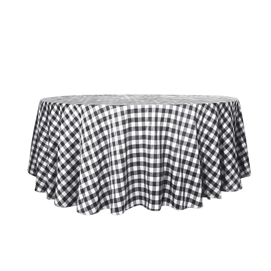 Buffalo Plaid Tablecloth | 120 inch Round | White/Black | Checkered Gingham Polyester Tablecloth