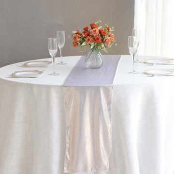 Polyester 12"x108" Table Runner Beige Shimmer Sequin Dots - Wrinkle-Free Finish Table Linen