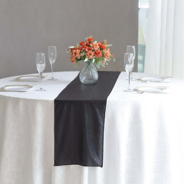 Polyester 12"x108" Table Runner Black Shimmer Sequin Dots - Wrinkle-Free Finish Table Linen