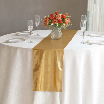 Polyester 12"x108" Table Runner Gold Shimmer Sequin Dots - Wrinkle-Free Finish for Upscale Occasions