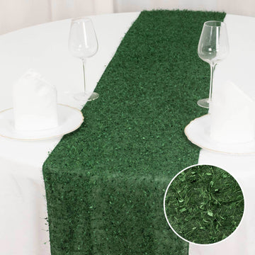 Polyester 12"x108" Table Runner Green - Fringe Shag Table Decor