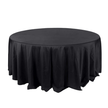 Polyester 132" Round Tablecloth Black - Seamless Chic Design for Grand Celebrations