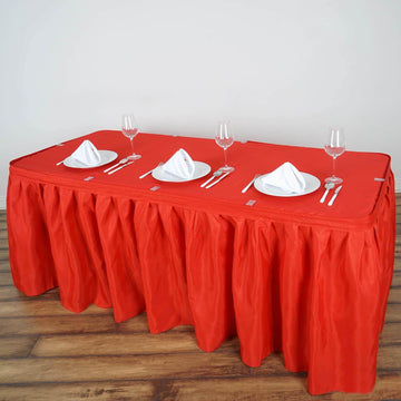 Polyester 14ft Table Skirt Red - Classic Pleated Design