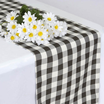 Polyester 14"x108" Table Runner Black/White - Gingham Plaid Design