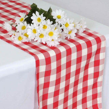 Polyester 14"x108" Table Runner Red/White - Gingham Plaid Design