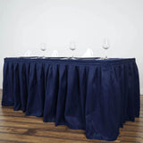 17ft Navy Blue Pleated Polyester Table Skirt, Banquet Folding Table Skirt