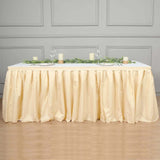 21ft Beige Pleated Polyester Table Skirt, Banquet Folding Table Skirt