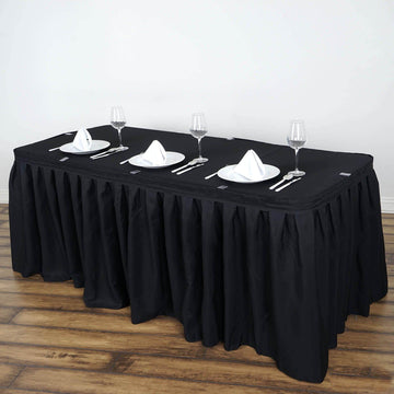 Polyester 21ft Table Skirt Black - Classic Pleated Design