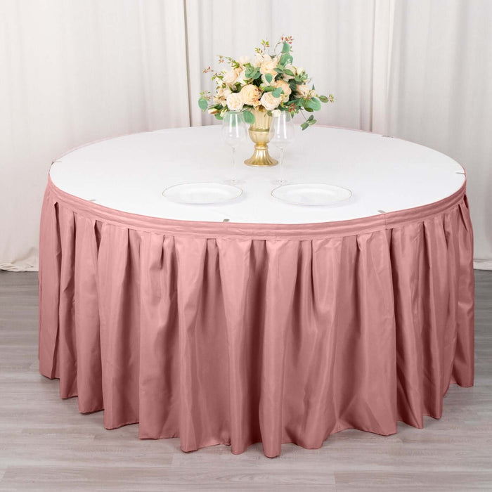 21ft Dusty Rose Pleated Polyester Table Skirt, Banquet Folding Table Skirt