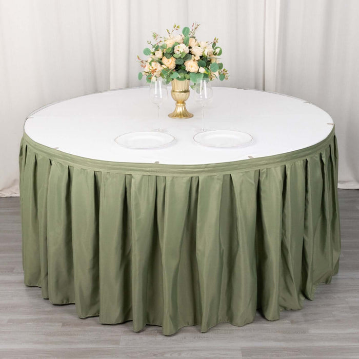 21ft Eucalyptus Sage Green Pleated Polyester Table Skirt, Banquet Folding Table Skirt