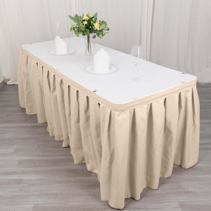 21ft Nude Pleated Polyester Table Skirt, Banquet Folding Table Skirt