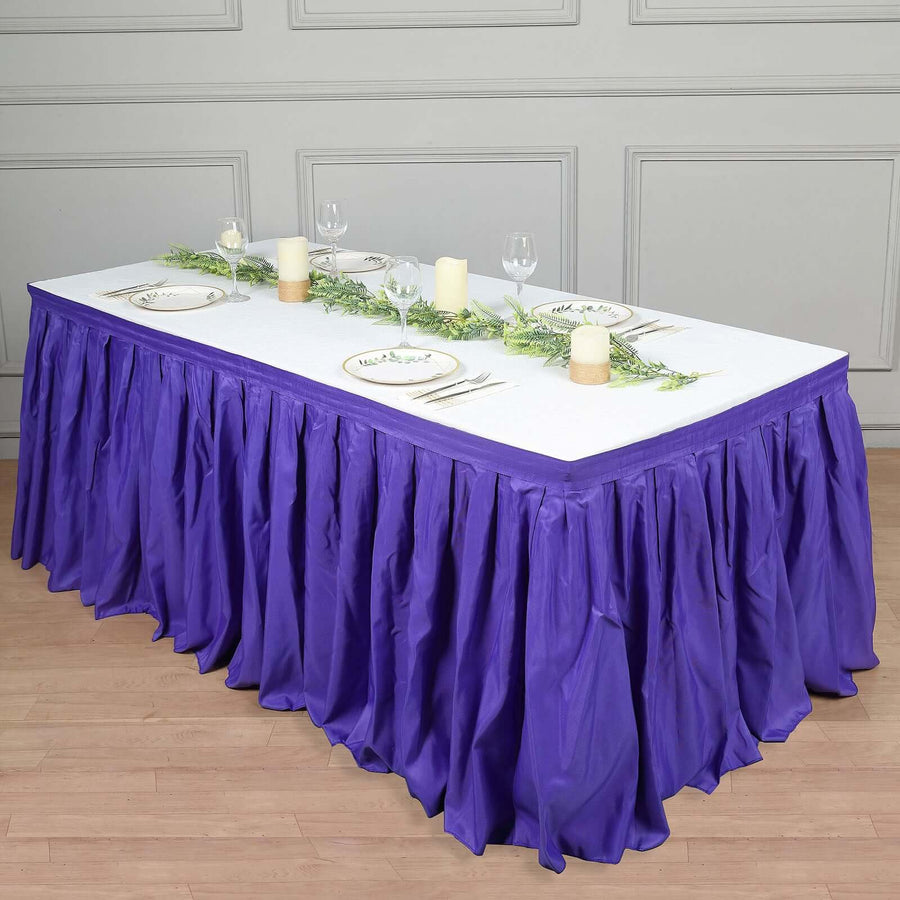 21ft Purple Pleated Polyester Table Skirt, Banquet Folding Table Skirt