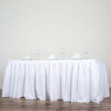 Polyester 21ft Table Skirt White - Classic Pleated Design for Weddings & Events