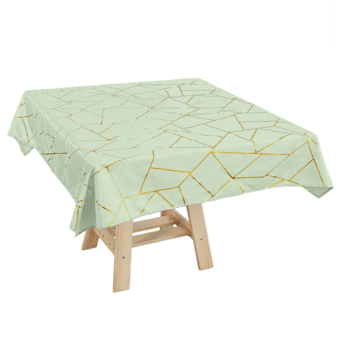 54"x54" Sage Green Polyester Square Tablecloth With Gold Foil Geometric Pattern