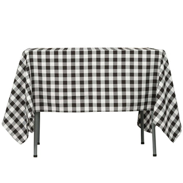 Polyester 54"x54" Square Tablecloth White/Black - Checkered Buffalo Plaid Design for Casual Table Settings