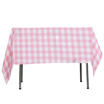 Polyester 54"x54" Square Tablecloth White Rose Quartz - Checkered Buffalo Plaid Design for Casual Table Settings