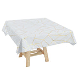 54"x54" White Polyester Square Tablecloth With Gold Foil Geometric Pattern