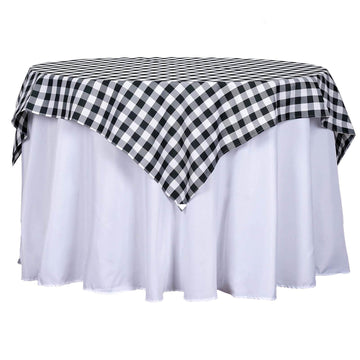 Polyester 54"x54" Table Overlay Square Tablecloth White/Black - Checkered Buffalo Plaid Design for Casual Table Settings