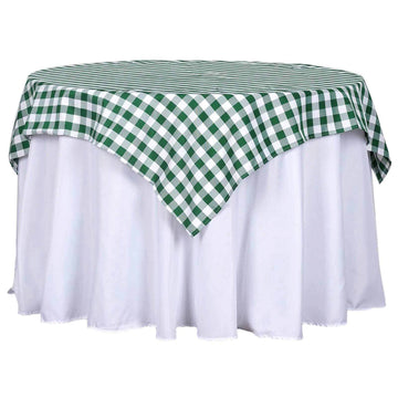 Polyester 54"x54" Table Overlay Square Tablecloth White/Green - Checkered Buffalo Plaid Design for Casual Table Settings