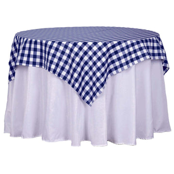 Polyester 54"x54" Table Overlay Square Tablecloth White/Navy Blue - Checkered Buffalo Plaid Design for Casual Table Settings