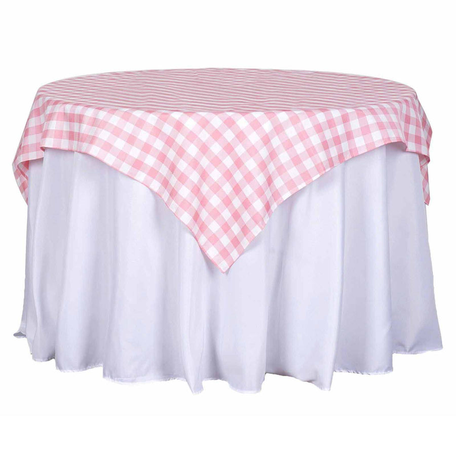 54"x54" White Rose Quartz Buffalo Plaid Square Table Overlay, Checkered Gingham Table Overlay