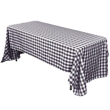 Polyester 60"x102" Rectangle Tablecloth White/Black - Checkered Buffalo Plaid Design for Everyday Use