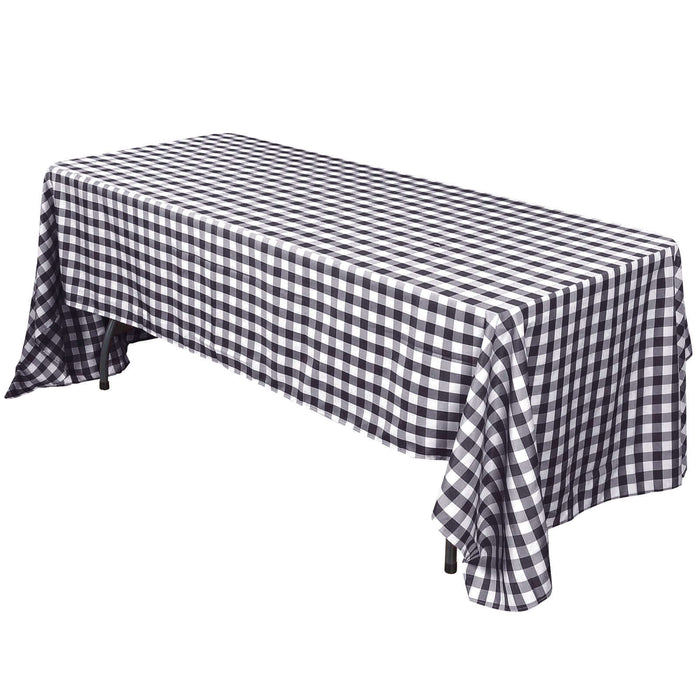 60"x102" White Black Buffalo Plaid Rectangle Tablecloth, Checkered Polyester Linen Tablecloth