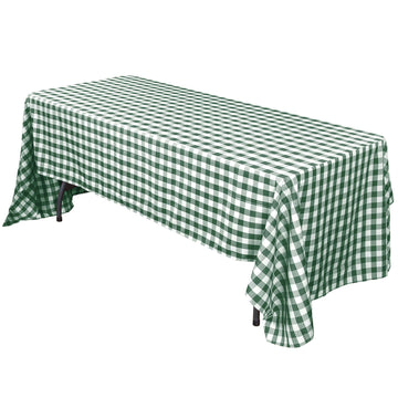 Polyester 60"x102" Rectangle Tablecloth White/Green - Checkered Buffalo Plaid Table Cover