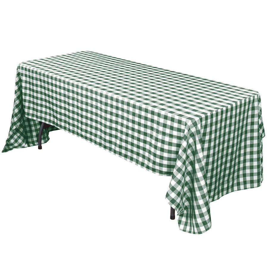 60"x102" White Green Buffalo Plaid Rectangle Tablecloth, Checkered Polyester Linen Tablecloth