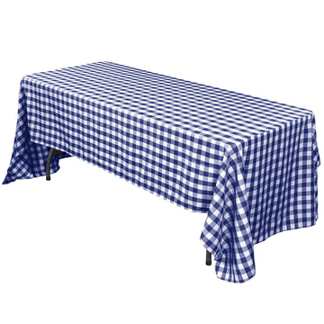 Polyester 60"x102" Rectangle Tablecloth White/Navy Blue - Checkered Buffalo Plaid Table Cover