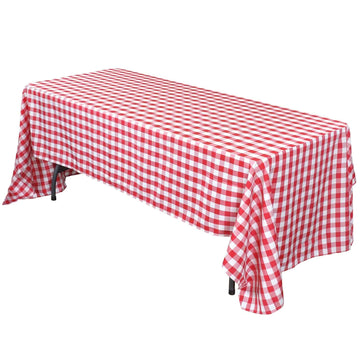 Polyester 60"x102" Rectangle Tablecloth White/Red - Checkered Buffalo Plaid Table Cover