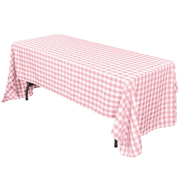 Polyester 60"x102" Rectangle Tablecloth White/Rose Quartz - Checkered Buffalo Plaid Table Cover