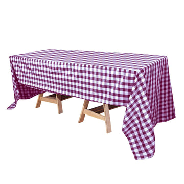 Polyester 60"x126" Rectangle Tablecloth White/Burgundy - Buffalo Plaid Checkered Table Cover