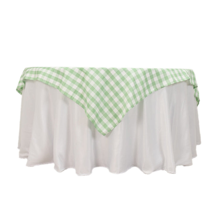 70"x70" White Sage Green Buffalo Plaid Square Table Overlay, Gingham Polyester Checkered Table Overl