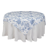 70x70inch White Blue French Toile Polyester Square Table Overlay