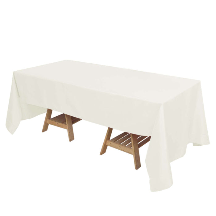 72"x120" Ivory Polyester Rectangle Tablecloth, Reusable Linen Tablecloth