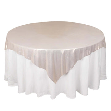 Polyester 72"x72" Table Overlay Square Tablecloth Beige - Sequin Dots Wrinkle-Free Table Cover