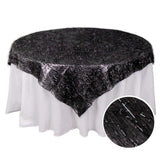 72x72inch Black Polyester Table Overlay With Metallic Tinsel Foil Fringes