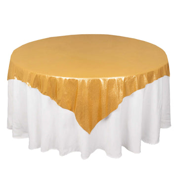 Polyester 72"x72" Table Overlay Square Tablecloth Gold Shimmer Sequin Dots Wrinkle-Free Design for Stylish Celebrations